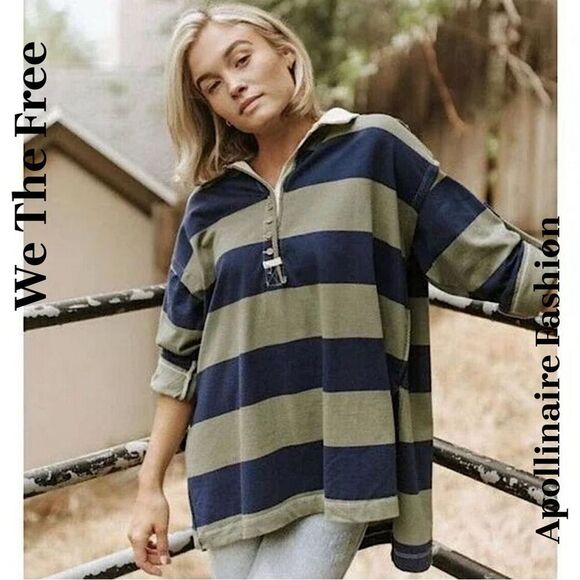 WE THE FREE PEYTON RUGBY PULLOVER IN ARMY NAVY LARGE NEW - Picture 1 of 8